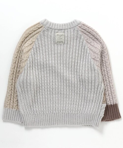 apres les cours（アプレレクール）の「パッチワークニット（ニット/セーター・キッズ・ブラウン/サックスブルー・120/100/140/90）」の4枚目の写真