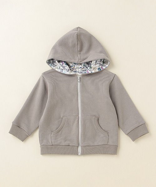 sense of wonder（センスオブワンダー）の「フード裏リバティファブリック裏毛パーカ【日本製】（パーカー・キッズ・モカ/ブルー・110cm/120cm/130cm/80-90cm/100cm）」の2枚目の写真