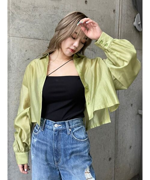 EVRIS（エヴリス）の「シアーショートレングスシャツ（シャツ/ブラウス・レディース・グリーン/パープル/ホワイト/ブラック・FREE）」の4枚目の写真