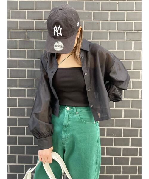 EVRIS（エヴリス）の「シアーショートレングスシャツ（シャツ/ブラウス・レディース・グリーン/パープル/ホワイト/ブラック・FREE）」の3枚目の写真