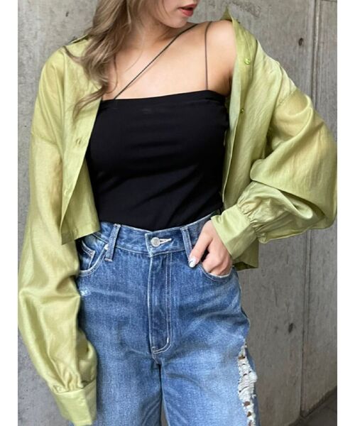 EVRIS（エヴリス）の「シアーショートレングスシャツ（シャツ/ブラウス・レディース・グリーン/パープル/ホワイト/ブラック・FREE）」の5枚目の写真