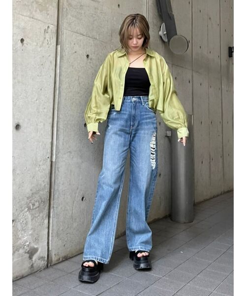 EVRIS（エヴリス）の「シアーショートレングスシャツ（シャツ/ブラウス・レディース・グリーン/パープル/ホワイト/ブラック・FREE）」の8枚目の写真