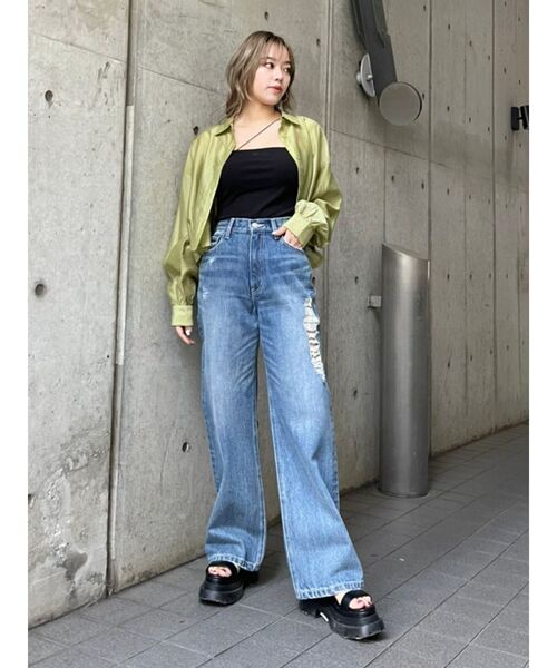 EVRIS（エヴリス）の「シアーショートレングスシャツ（シャツ/ブラウス・レディース・グリーン/パープル/ホワイト/ブラック・FREE）」の9枚目の写真