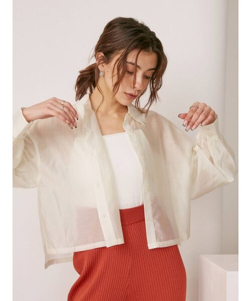 EVRIS（エヴリス）の「シアーショートレングスシャツ（シャツ/ブラウス・レディース・グリーン/パープル/ホワイト/ブラック・FREE）」の14枚目の写真