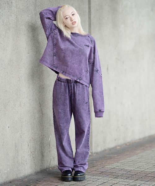 X-girl（エックスガール）の「CHEMICAL WASH CROPPED SWEAT TOP（スウェット・レディース・グリーン/ブラック/ピンク・S/M）」の20枚目の写真
