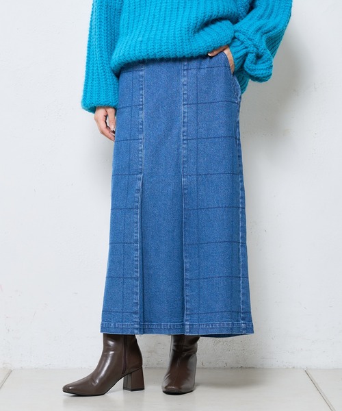 SUPERTHANKS(スーパーサンクス)の「【SUPERTHANKS/スーパーサンクス】別注SQUARE STITCH TCK WIDE SK/スクエアステッチワイドスカート(スカート・レディース・ベージュ/ブルー・SMALL/MEDIUM)」の6枚目の写真