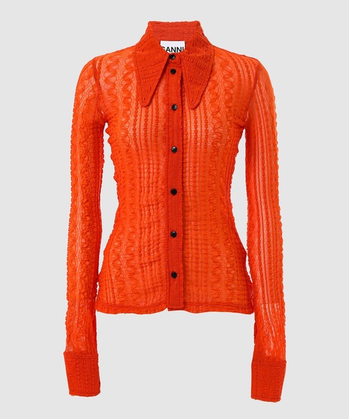 GANNI(ガニー)の「Stretch Lace Jersey Shirt(シャツ/ブラウス・レディース・ブラック/オレンジ・38/36/34)」の1枚目の写真