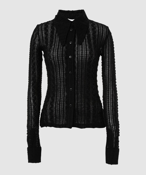 GANNI(ガニー)の「Stretch Lace Jersey Shirt(シャツ/ブラウス・レディース・ブラック/オレンジ・38/36/34)」の2枚目の写真