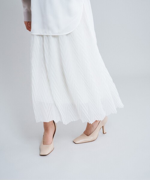 Diagram(ダイアグラム)の「ヘリンボーンプリーツスカート(スカート・レディース・ホワイト/オレンジ・36)」の2枚目の写真