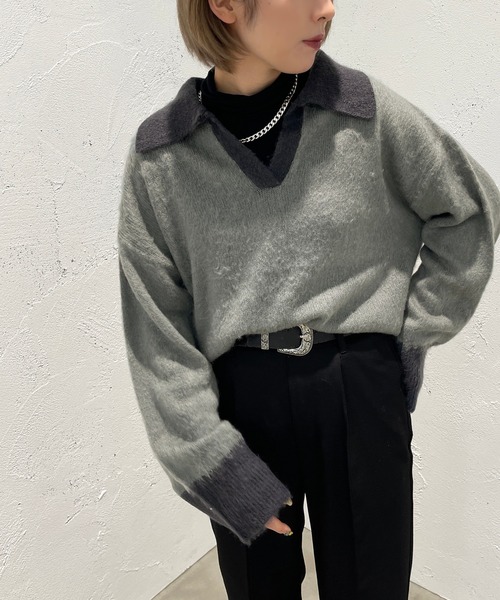 apres jour mignon(アプレジュールミニョン)の「起毛スキッパーニットポロ【ZOZOTOWN限定アイテム】(ニット/セーター・レディース・ライトベージュ/グレイッシュベージュ/ブルー系その他・フリー/X-LARGE)」の3枚目の写真