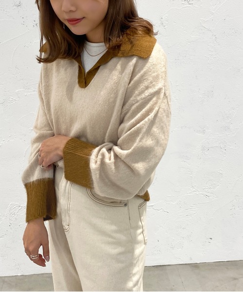 apres jour mignon(アプレジュールミニョン)の「起毛スキッパーニットポロ【ZOZOTOWN限定アイテム】(ニット/セーター・レディース・ライトベージュ/グレイッシュベージュ/ブルー系その他・フリー/X-LARGE)」の5枚目の写真