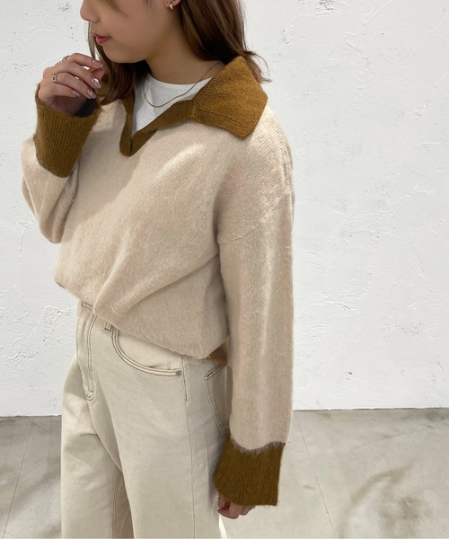 apres jour mignon(アプレジュールミニョン)の「起毛スキッパーニットポロ【ZOZOTOWN限定アイテム】(ニット/セーター・レディース・ライトベージュ/グレイッシュベージュ/ブルー系その他・フリー/X-LARGE)」の6枚目の写真