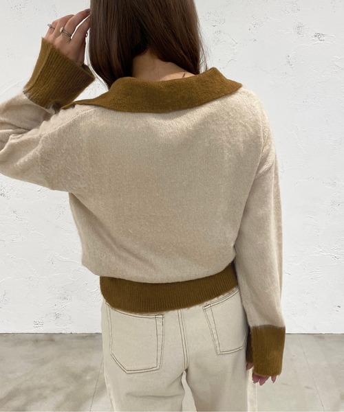 apres jour mignon(アプレジュールミニョン)の「起毛スキッパーニットポロ【ZOZOTOWN限定アイテム】(ニット/セーター・レディース・ライトベージュ/グレイッシュベージュ/ブルー系その他・フリー/X-LARGE)」の7枚目の写真