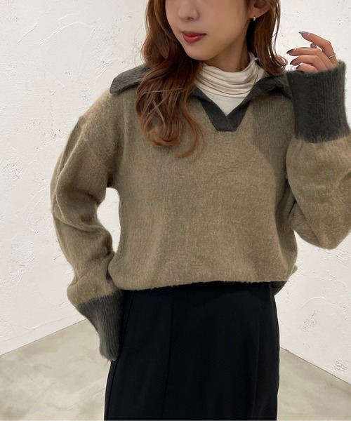 apres jour mignon(アプレジュールミニョン)の「起毛スキッパーニットポロ【ZOZOTOWN限定アイテム】(ニット/セーター・レディース・ライトベージュ/グレイッシュベージュ/ブルー系その他・フリー/X-LARGE)」の11枚目の写真