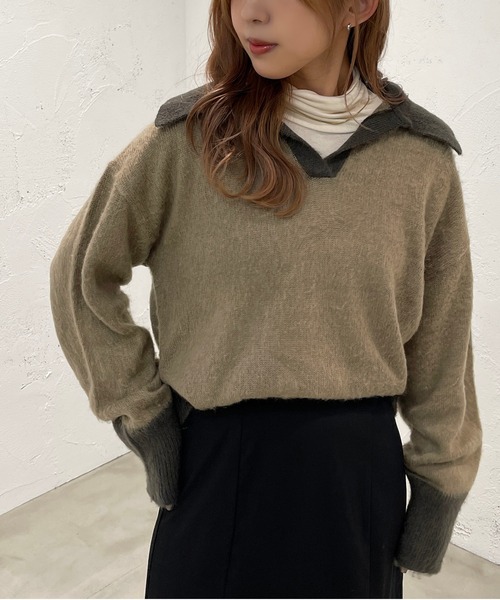 apres jour mignon(アプレジュールミニョン)の「起毛スキッパーニットポロ【ZOZOTOWN限定アイテム】(ニット/セーター・レディース・ライトベージュ/グレイッシュベージュ/ブルー系その他・フリー/X-LARGE)」の12枚目の写真