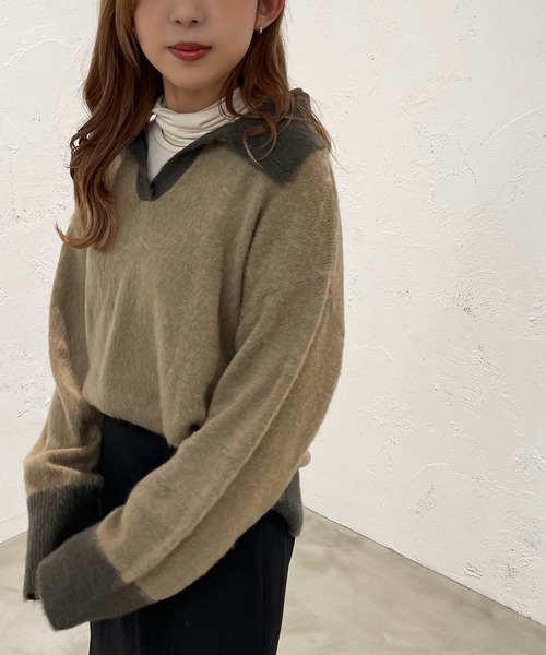 apres jour mignon(アプレジュールミニョン)の「起毛スキッパーニットポロ【ZOZOTOWN限定アイテム】(ニット/セーター・レディース・ライトベージュ/グレイッシュベージュ/ブルー系その他・フリー/X-LARGE)」の13枚目の写真