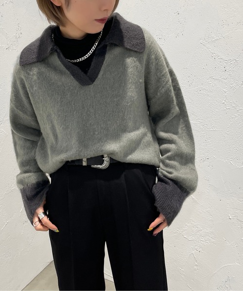 apres jour mignon(アプレジュールミニョン)の「起毛スキッパーニットポロ【ZOZOTOWN限定アイテム】(ニット/セーター・レディース・ライトベージュ/グレイッシュベージュ/ブルー系その他・フリー/X-LARGE)」の18枚目の写真