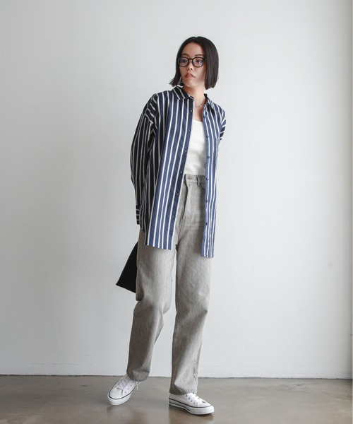 feepur（フェピュール）の「ストライプオーバーカラーシャツ（シャツ/ブラウス・レディース・ベージュ/ネイビー/ピンク/サックスブルー・MEDIUM）」の10枚目の写真