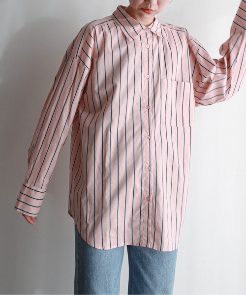 feepur（フェピュール）の「ストライプオーバーカラーシャツ（シャツ/ブラウス・レディース・ベージュ/ネイビー/ピンク/サックスブルー・MEDIUM）」の16枚目の写真