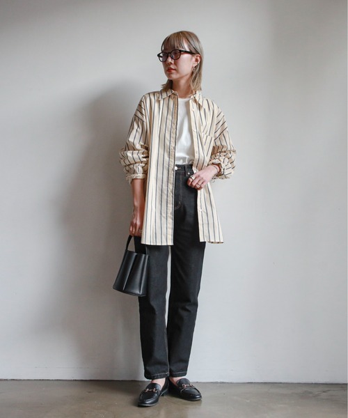 feepur（フェピュール）の「ストライプオーバーカラーシャツ（シャツ/ブラウス・レディース・ベージュ/ネイビー/ピンク/サックスブルー・MEDIUM）」の19枚目の写真