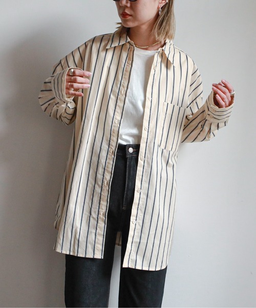 feepur（フェピュール）の「ストライプオーバーカラーシャツ（シャツ/ブラウス・レディース・ベージュ/ネイビー/ピンク/サックスブルー・MEDIUM）」の20枚目の写真