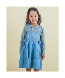 SLAP SLIP（スラップスリップ）の「SLAPSLIP/花刺繍ティアードデニムジャンスカ(90～130cm)（ワンピース・キッズ）」