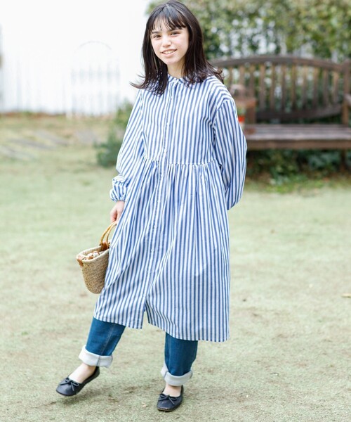 セール 150 160 ゆったりシルエット ストライプシャツワンピース ワンピース The Shop Tk ザ ショップ ティーケー のファッション通販 Zozotown