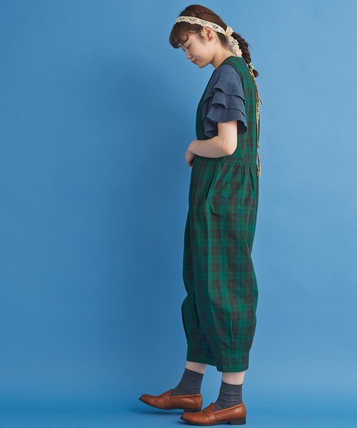 Malle（マル）の「malle コットン/強撚チェック オールインワン（つなぎ/オールインワン・レディース・ブラウン系その他/グリーン系その他・FREE）」の8枚目の写真