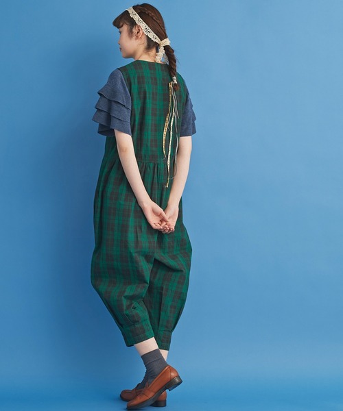 Malle（マル）の「malle コットン/強撚チェック オールインワン（つなぎ/オールインワン・レディース・ブラウン系その他/グリーン系その他・FREE）」の9枚目の写真