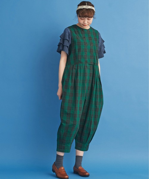 Malle（マル）の「malle コットン/強撚チェック オールインワン（つなぎ/オールインワン・レディース・ブラウン系その他/グリーン系その他・FREE）」の12枚目の写真