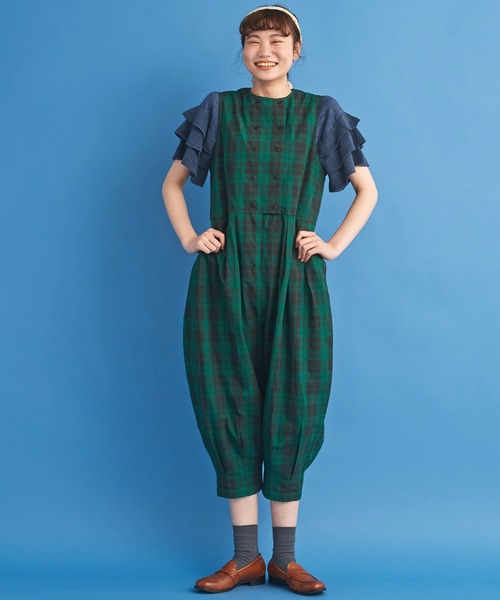 Malle（マル）の「malle コットン/強撚チェック オールインワン（つなぎ/オールインワン・レディース・ブラウン系その他/グリーン系その他・FREE）」の14枚目の写真