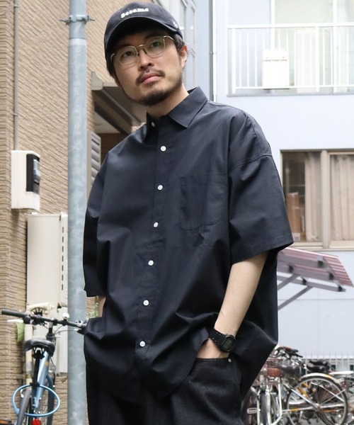 STARTEXCEEDEND ビーズ フィット 半袖 ット シャツ 無地 2色 ブロードビッグレギュラー半袖シャツ/レディース メンズ(シャツ