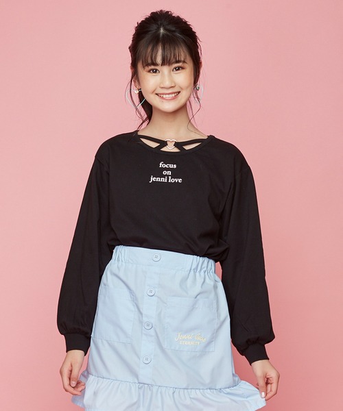 JENNI love（ジェニィラブ）の「ロング丈ハートクロスロンT（Tシャツ/カットソー・キッズ・ブラック/ピンク/イエロー・130cm/140cm/150cm/160cm）」の2枚目の写真