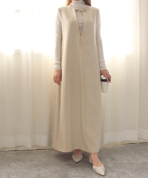 MODE ROBE（モードローブ）の「2WAY Vネックワンピース（ワンピース・レディース・アイボリー/ブラック/ベージュ・FREE）」の5枚目の写真