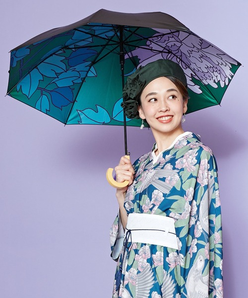 カヤ（カヤ）の「【カヤ】和の赴き傘 天井画日傘 晴雨兼用（長傘・レディース・レッド/ブルーグリーン/その他/イエロー×グリーン・FREE）」の4枚目の写真