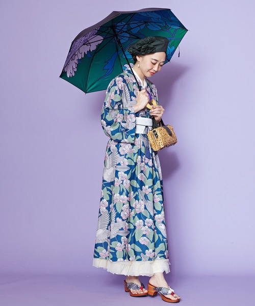 カヤ（カヤ）の「【カヤ】和の赴き傘 天井画日傘 晴雨兼用（長傘・レディース・レッド/ブルーグリーン/その他/イエロー×グリーン・FREE）」の16枚目の写真