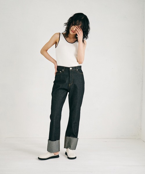 4youstory（フォーユーストーリー）の「【4youstory】ターンアップリジットデニムパンツ（デニムパンツ・レディース・ブラック/インディゴブルー・SMALL/MEDIUM）」の3枚目の写真