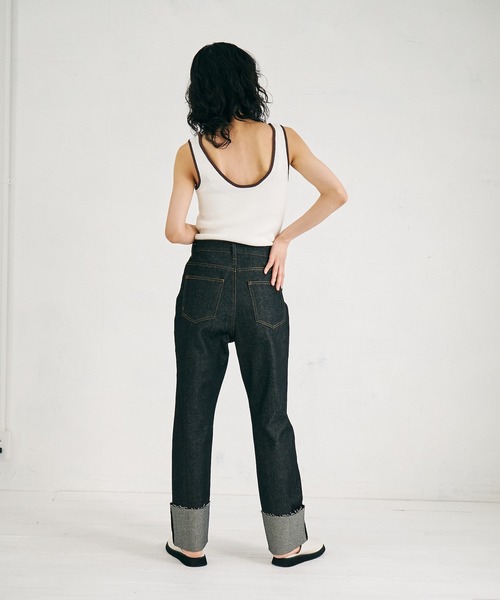 4youstory（フォーユーストーリー）の「【4youstory】ターンアップリジットデニムパンツ（デニムパンツ・レディース・ブラック/インディゴブルー・SMALL/MEDIUM）」の5枚目の写真