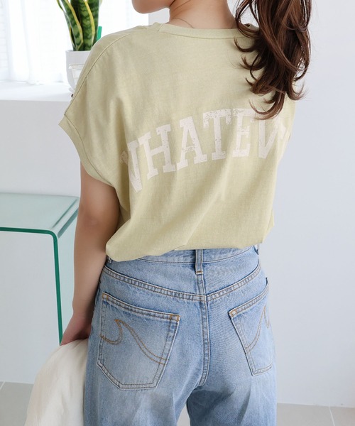 andme(アンドミー)の「ピグメントかすれロゴ背中プリントTシャツ(Tシャツ/カットソー・レディース・スミクロ/オフホワイト/グレイッシュベージュ/モカ/ブルー/グリーン/ラベンダー・M)」の14枚目の写真