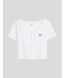 GAP | リブ クロップド ボタン GAPロゴ Tシャツ(カーディガン/ボレロ)