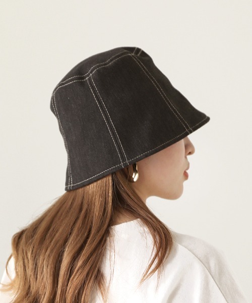 Bab（バブ）の「ステッチデザインキャンバスバケットハット（ハット・レディース・ブラック/ベージュ/アイボリー・ONESIZE）」の2枚目の写真