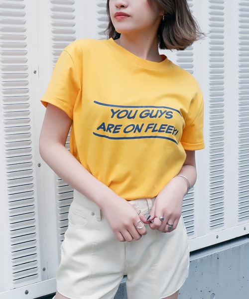 SPIRALGIRL（スパイラルガール）の「ロールアップロゴTシャツ（Tシャツ/カットソー・レディース・オフホワイト/イエロー/ブルー・FREE）」の3枚目の写真