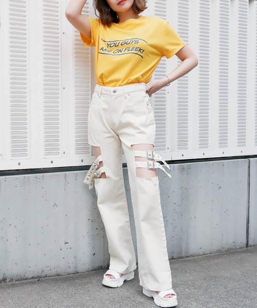 SPIRALGIRL（スパイラルガール）の「ロールアップロゴTシャツ（Tシャツ/カットソー・レディース・オフホワイト/イエロー/ブルー・FREE）」の7枚目の写真
