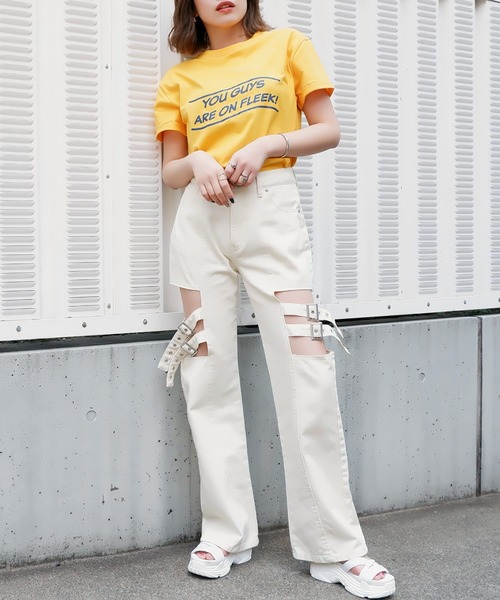 SPIRALGIRL（スパイラルガール）の「ロールアップロゴTシャツ（Tシャツ/カットソー・レディース・オフホワイト/イエロー/ブルー・FREE）」の8枚目の写真