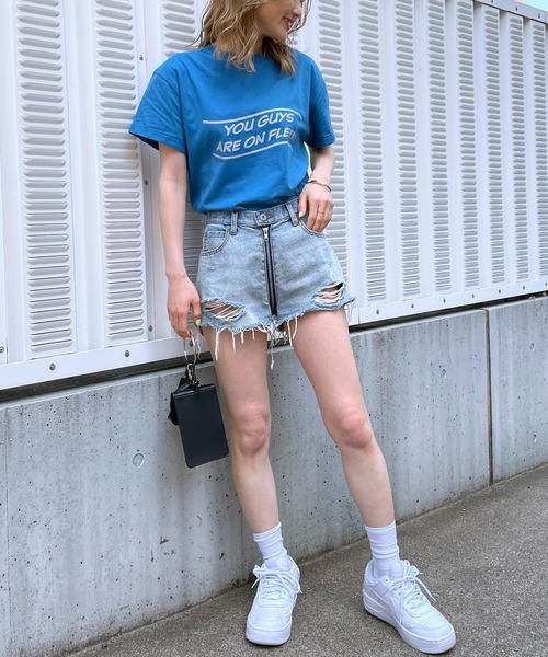 SPIRALGIRL（スパイラルガール）の「ロールアップロゴTシャツ（Tシャツ/カットソー・レディース・オフホワイト/イエロー/ブルー・FREE）」の9枚目の写真