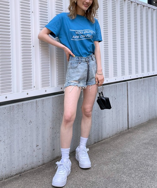 SPIRALGIRL（スパイラルガール）の「ロールアップロゴTシャツ（Tシャツ/カットソー・レディース・オフホワイト/イエロー/ブルー・FREE）」の10枚目の写真