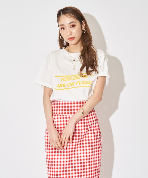 SPIRALGIRL（スパイラルガール）の「ロールアップロゴTシャツ（Tシャツ/カットソー・レディース・オフホワイト/イエロー/ブルー・FREE）」の12枚目の写真