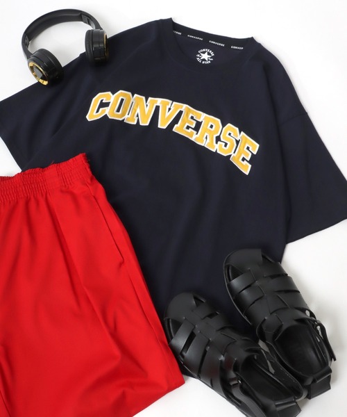 CONVERSE（コンバース）の「CONVERSE（コンバース）カレッジロゴアップリケTシャツ（Tシャツ/カットソー・メンズ・ネイビー/グリーン/ホワイト/スミクロ・L/LL/M）」の4枚目の写真