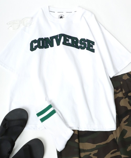 CONVERSE（コンバース）の「CONVERSE（コンバース）カレッジロゴアップリケTシャツ（Tシャツ/カットソー・メンズ・ネイビー/グリーン/ホワイト/スミクロ・L/LL/M）」の2枚目の写真