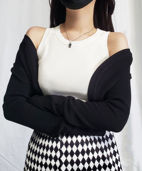 me+em select(ミームセレクト)の「アメスリリブニットカラータンクトップ(タンクトップ・レディース・グリーン/ブラック/イエロー/ホワイト・FREE)」の2枚目の写真